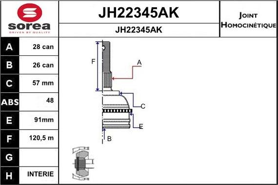 SNRA JH22345AK - Šarnīru komplekts, Piedziņas vārpsta adetalas.lv