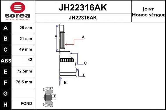 SNRA JH22316AK - Šarnīru komplekts, Piedziņas vārpsta adetalas.lv