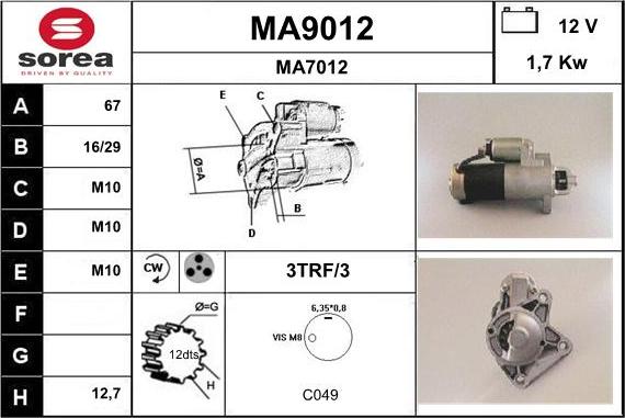 SNRA MA9012 - Starteris adetalas.lv