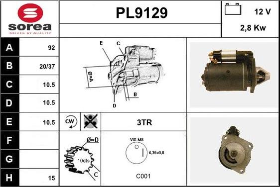 SNRA PL9129 - Starteris adetalas.lv