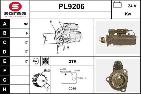 SNRA PL9206 - Starteris adetalas.lv