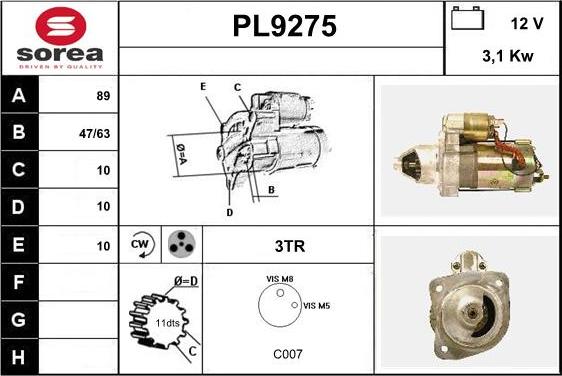 SNRA PL9275 - Starteris adetalas.lv