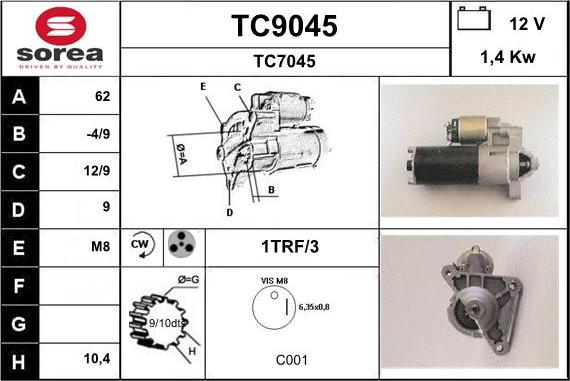 SNRA TC9045 - Starteris adetalas.lv