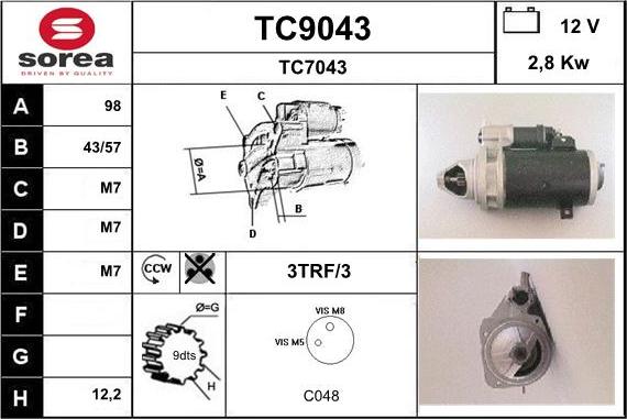 SNRA TC9043 - Starteris adetalas.lv