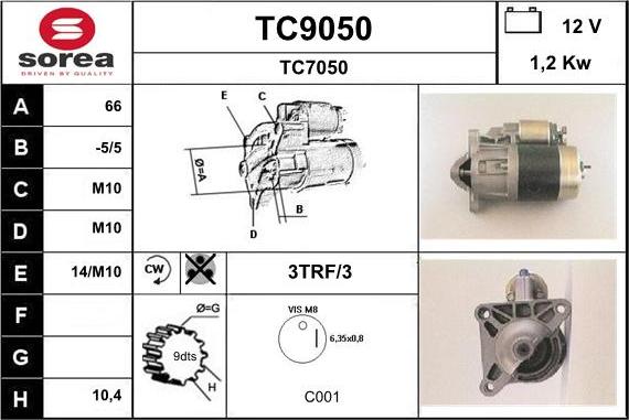 SNRA TC9050 - Starteris adetalas.lv