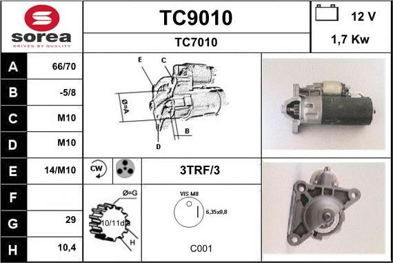 SNRA TC9010 - Starteris adetalas.lv