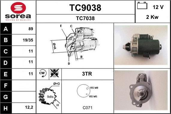 SNRA TC9038 - Starteris adetalas.lv