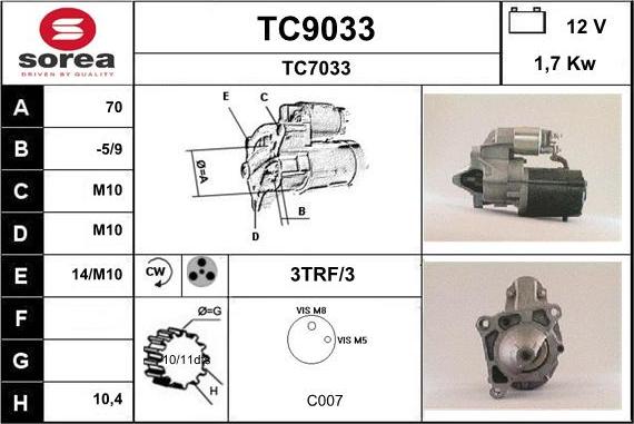 SNRA TC9033 - Starteris adetalas.lv