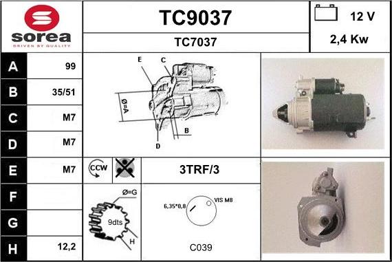 SNRA TC9037 - Starteris adetalas.lv