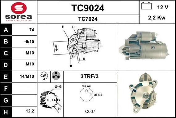 SNRA TC9024 - Starteris adetalas.lv