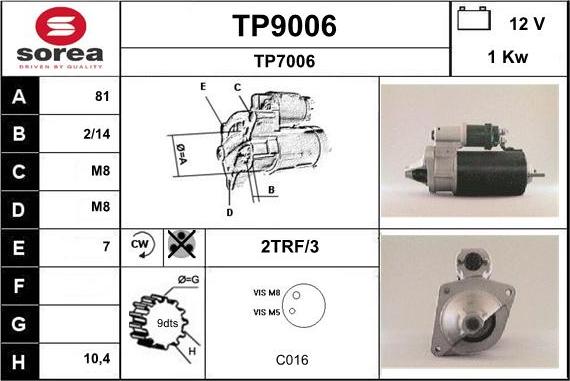 SNRA TP9006 - Starteris adetalas.lv