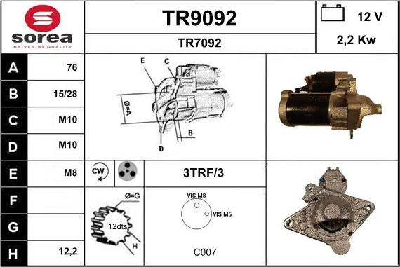 SNRA TR9092 - Starteris adetalas.lv