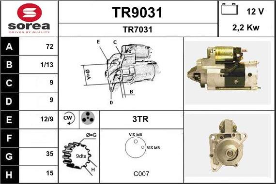 SNRA TR9031 - Starteris adetalas.lv