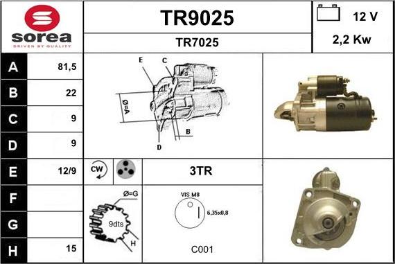 SNRA TR9025 - Starteris adetalas.lv