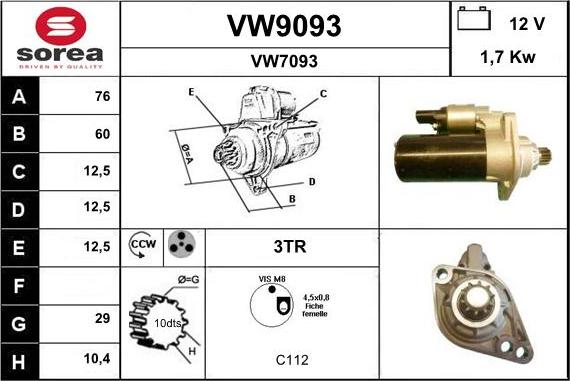 SNRA VW9093 - Starteris adetalas.lv