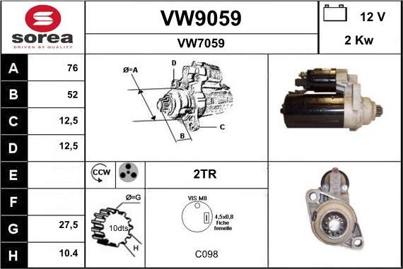 SNRA VW9059 - Starteris adetalas.lv