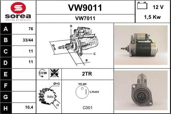 SNRA VW9011 - Starteris adetalas.lv