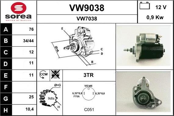 SNRA VW9038 - Starteris adetalas.lv