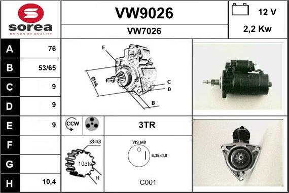 SNRA VW9026 - Starteris adetalas.lv