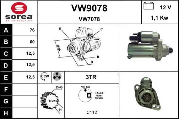 SNRA VW9078 - Starteris adetalas.lv