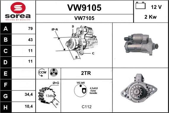 SNRA VW9105 - Starteris adetalas.lv