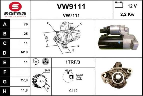 SNRA VW9111 - Starteris adetalas.lv