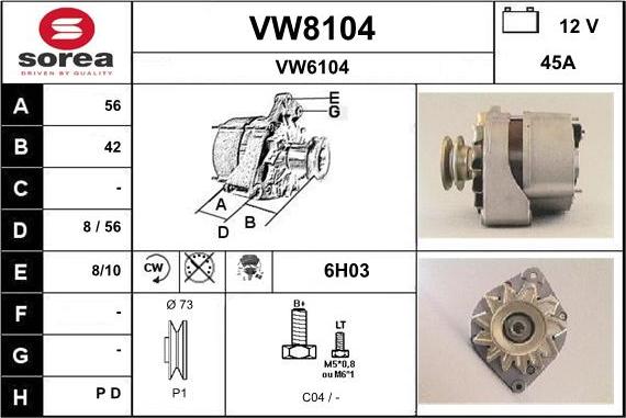 SNRA VW8104 - Ģenerators adetalas.lv