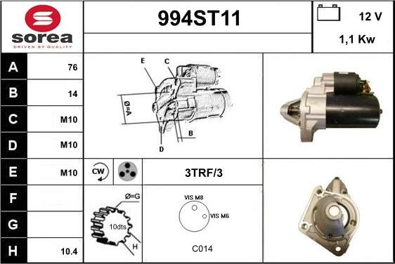 STARTCAR 994ST11 - Starteris adetalas.lv