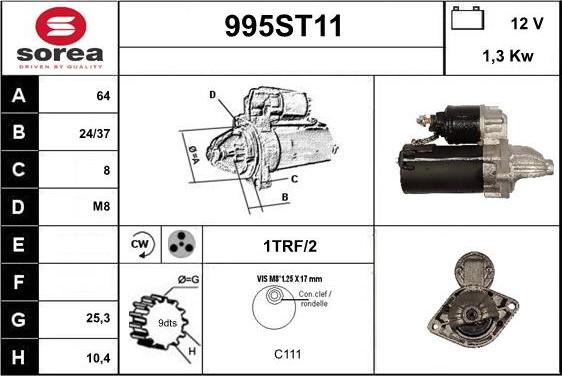 STARTCAR 995ST11 - Starteris adetalas.lv