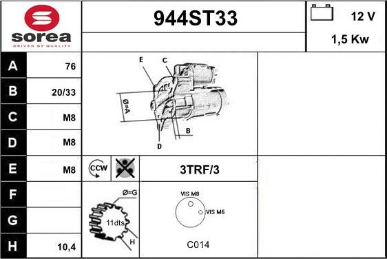 STARTCAR 944ST33 - Starteris adetalas.lv