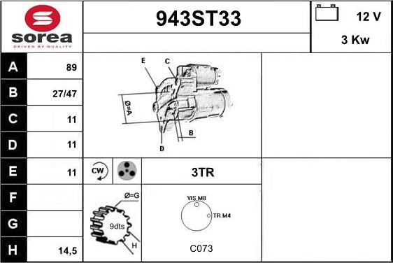 STARTCAR 943ST33 - Starteris adetalas.lv