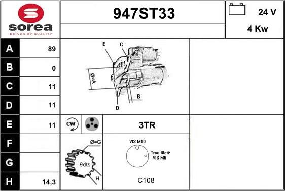 STARTCAR 947ST33 - Starteris adetalas.lv