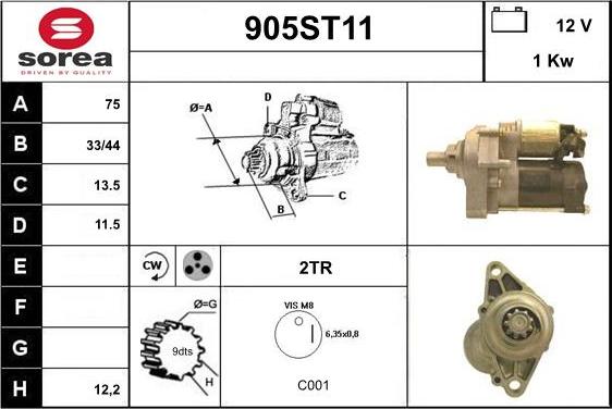 STARTCAR 905ST11 - Starteris adetalas.lv