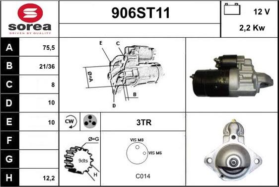 STARTCAR 906ST11 - Starteris adetalas.lv