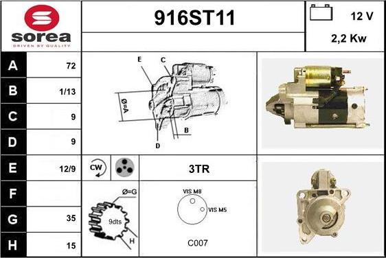 STARTCAR 916ST11 - Starteris adetalas.lv