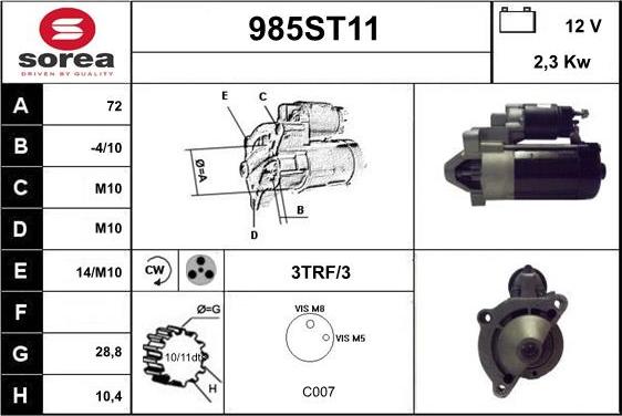 STARTCAR 985ST11 - Starteris adetalas.lv