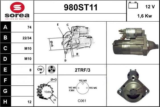 STARTCAR 980ST11 - Starteris adetalas.lv