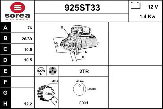 STARTCAR 925ST33 - Starteris adetalas.lv