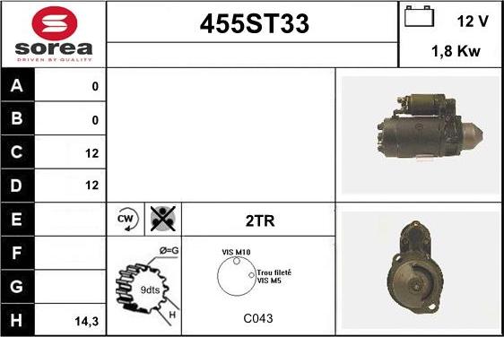 STARTCAR 455ST33 - Starteris adetalas.lv