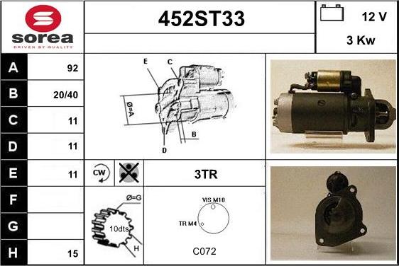 STARTCAR 452ST33 - Starteris adetalas.lv