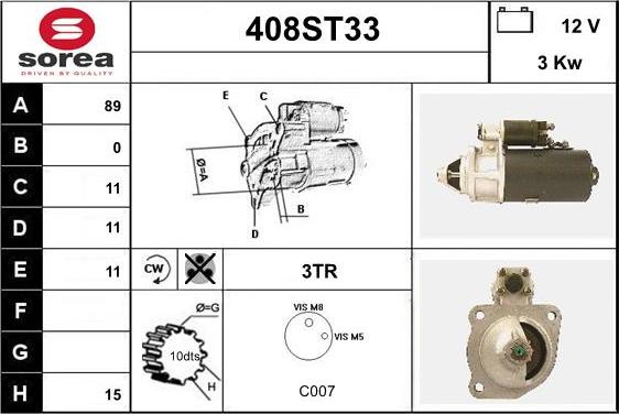 STARTCAR 408ST33 - Starteris adetalas.lv