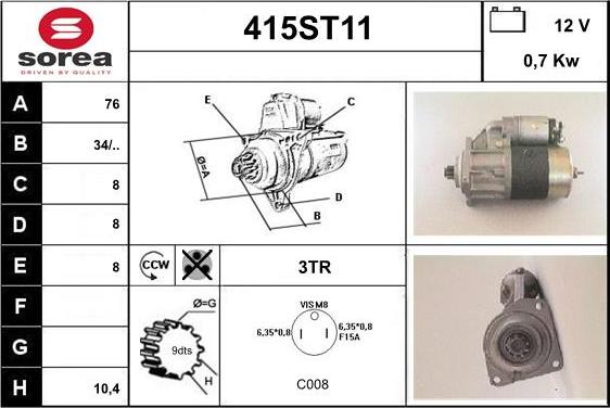 STARTCAR 415ST11 - Starteris adetalas.lv