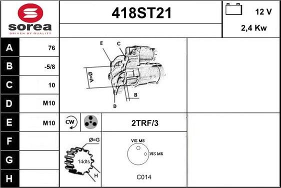 STARTCAR 418ST21 - Starteris adetalas.lv