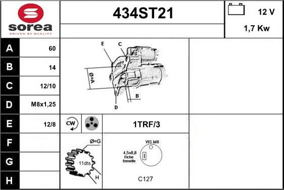 STARTCAR 434ST21 - Starteris adetalas.lv