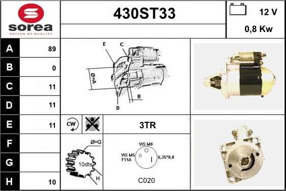 STARTCAR 430ST33 - Starteris adetalas.lv