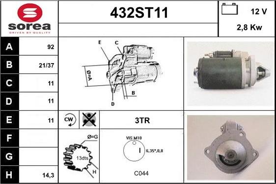 STARTCAR 432ST11 - Starteris adetalas.lv