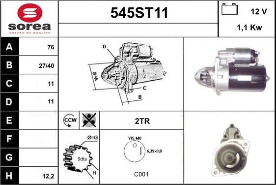 STARTCAR 545ST11 - Starteris adetalas.lv