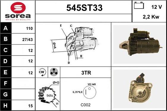 STARTCAR 545ST33 - Starteris adetalas.lv