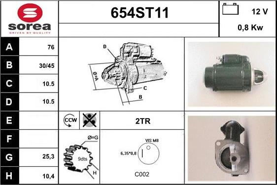 STARTCAR 654ST11 - Starteris adetalas.lv