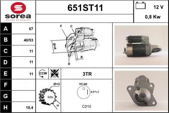 STARTCAR 651ST11 - Starteris adetalas.lv